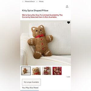 New Pottery Barn Kitty Spice Cozy Faux Fur Gingerbread Pillow Collection